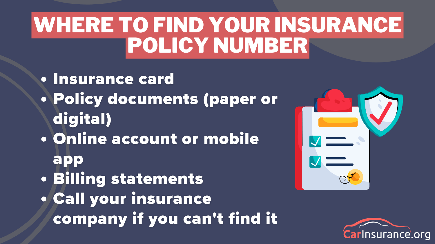Where to Find Your Insurance Policy Number Infographic: Insurance Policy Numbers