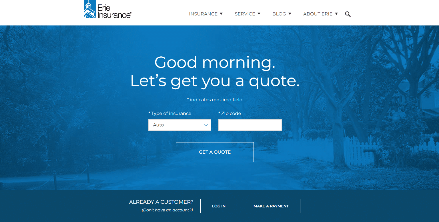 Cheap Car Insurance for Low-Income Drivers: Erie Site Screenshot