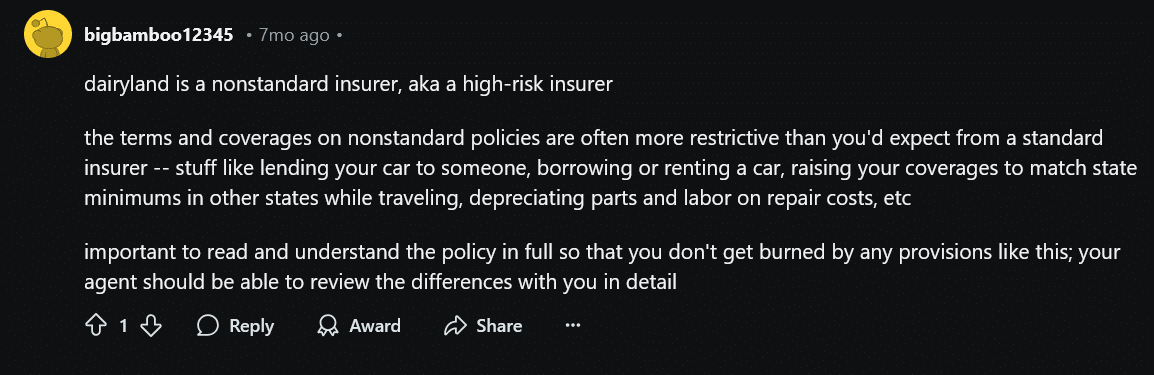 Reddit: Dairyland car insurance review